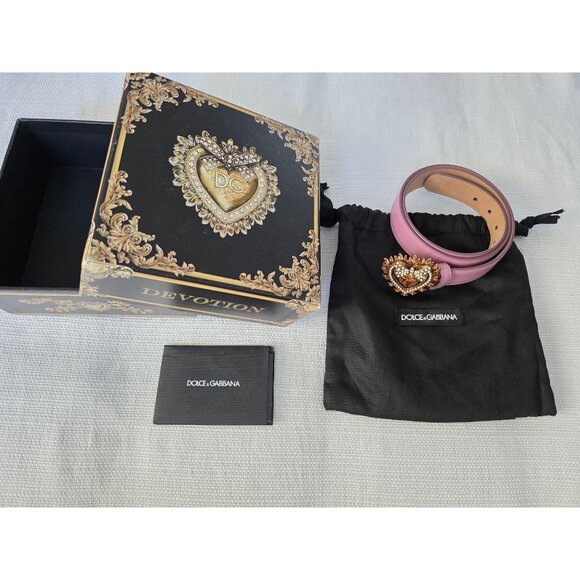 Dolce & Gabbana Devotion Heart Pearl Buckle Leather Belt Pink 75/30 Italy main image 16
